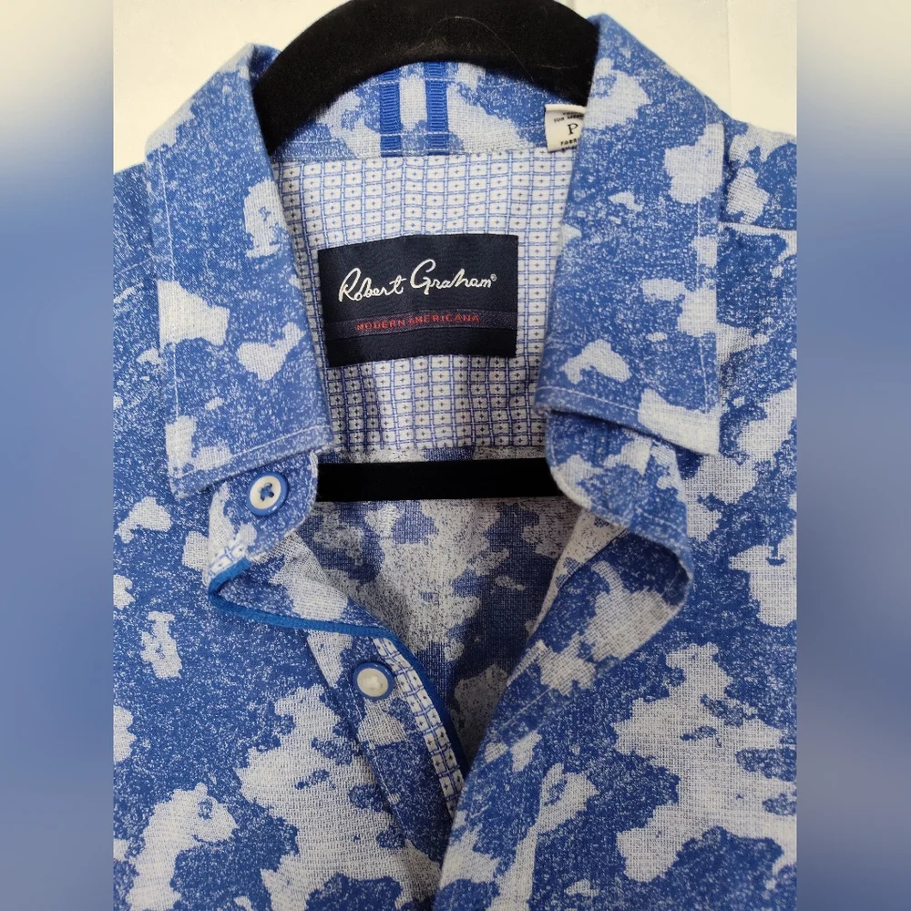 Robert Graham Men's Blue Wave Short Sleeve Woven Button Down Shirt Sz S